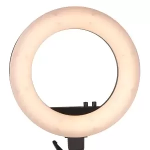 Apļveida lampa 18' 48W LED melna + statīvs