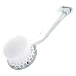 Pennello rotondo per manicure e spolvero con manico incolore.
