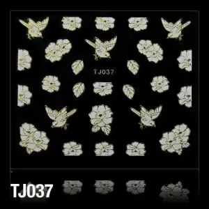 3D НАКЛЕЙКИ TJ037 БЕЛЫЕ С ЗОЛОТОЙ ЛЕНТОЙ