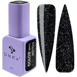 DNKa Гель-лак для ногтей 0100 (черный с голографическими блестками), 12 мл