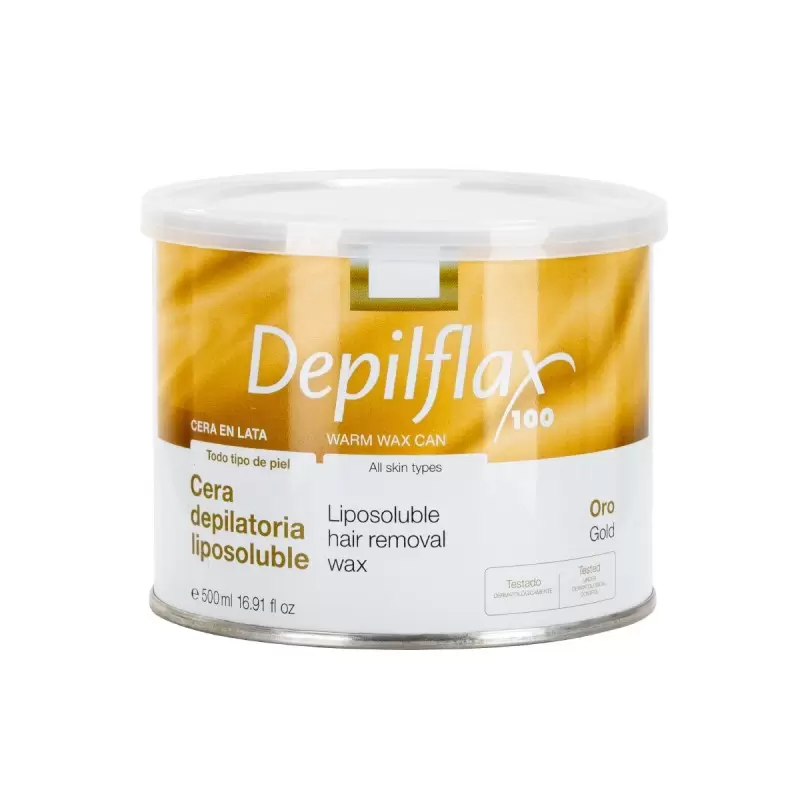 Depilflax 100 depiliatoriaus vaškas, auksinis bankas 500 ml Depilflax 100 depiliatoriaus vaškas, auksinis bankas 500 ml