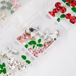 Carkset už dekoracijas "Cherry" su zirconami, sumaišykite spalvas, 30 elementų