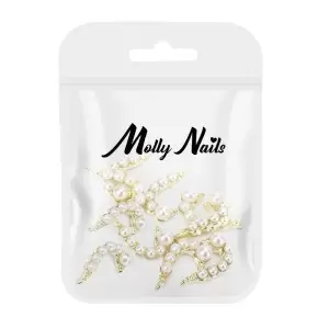 Molly Nails 3D širdis, balta perlai, 10 vienetų.