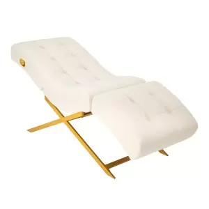 "Sillon Umbra" blakstienų priauginimo kėdė, balta aksominė su auksine baze.