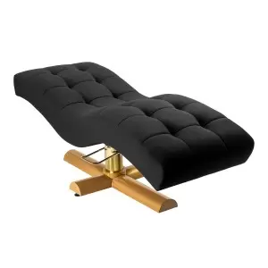 Кресло для наращивания ресниц Sillon Corona, черное бархатное с золотистым основанием.