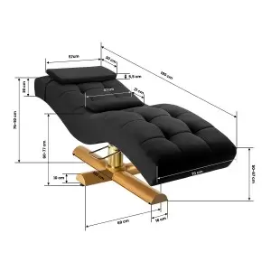 "Sillon Corona" blakstienų priauginimo kėdė, juoda aksominė su auksine baze.