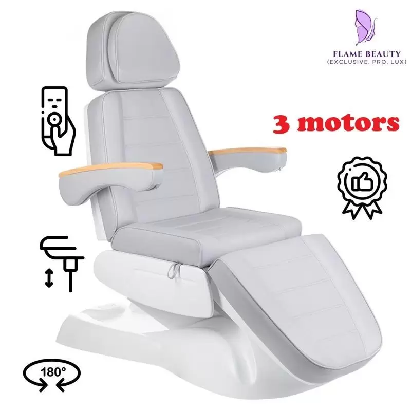 Электро косметическое кресло Flame Beauty LUX BW-273B, светло серое, 3 мотора Электро косметическое кресло Flame Beauty LUX BW-273B, светло серое, 3 мотора