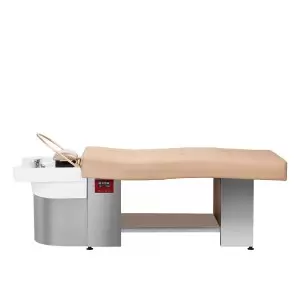 Тумба для мытья волос Head Spa Gabbiano 017 бежевого цвета с шезлонгом.