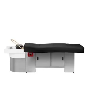 Парикмахерская тумба Head Spa Gabbiano 017B черного цвета с шезлонгом.