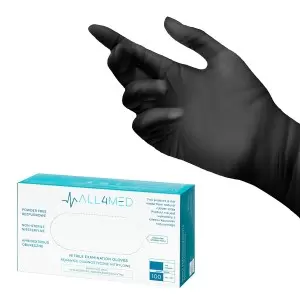 Одноразовые нитриловые диагностические перчатки All4med, черные, размер L