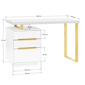 Kosmetinis stalas 3311G aukso spalvos baltas